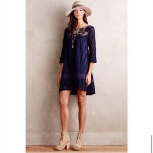 Holding Horses Anthropologie Augusta Navy Crochet Tunic Dress - S